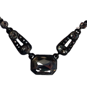 Vtg inspired dark clear gray glass Costume necklace vintage 16” 18”
